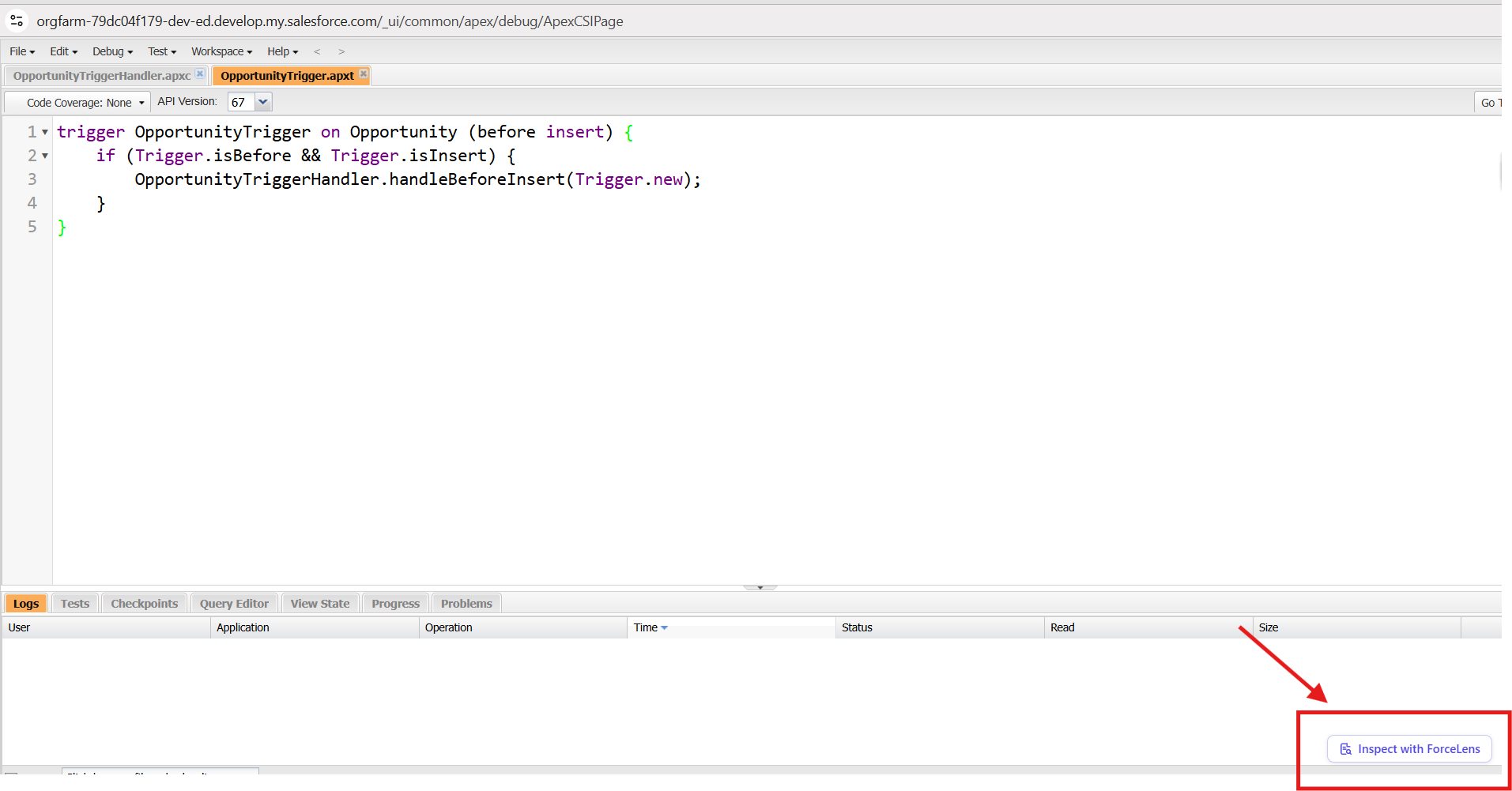 Salesforce Developer Console Mockup