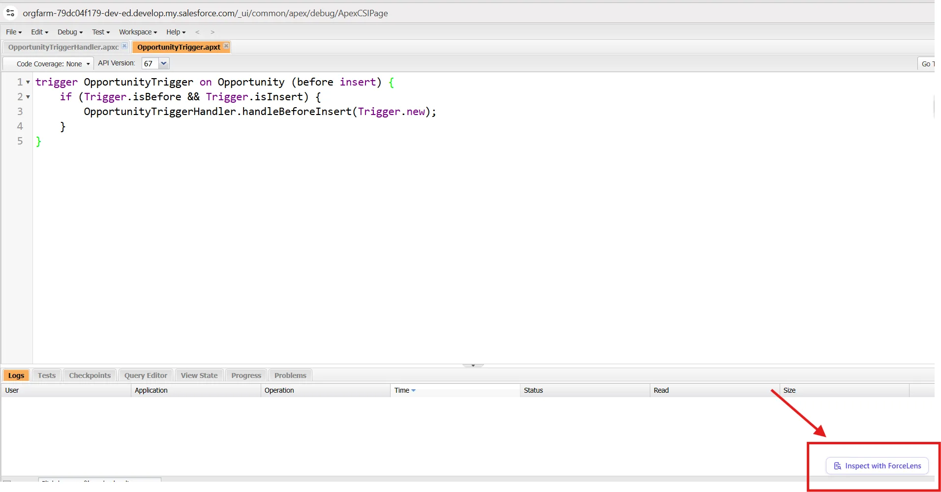 Salesforce Developer Console Mockup